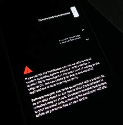 An image of the fastboot unlock bootloader confirmation.