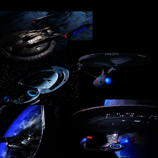The USS Enterprise-D, the USS Enterprise-A, the USS Voyager, Deep Space Nine and the USS Enterprise (NX-01)