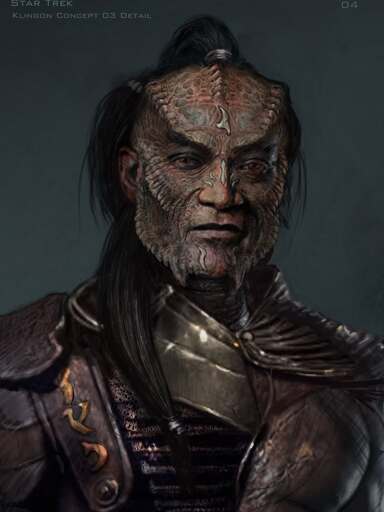 a preproduction mockup of Laurence Fishburne as a Klingon.